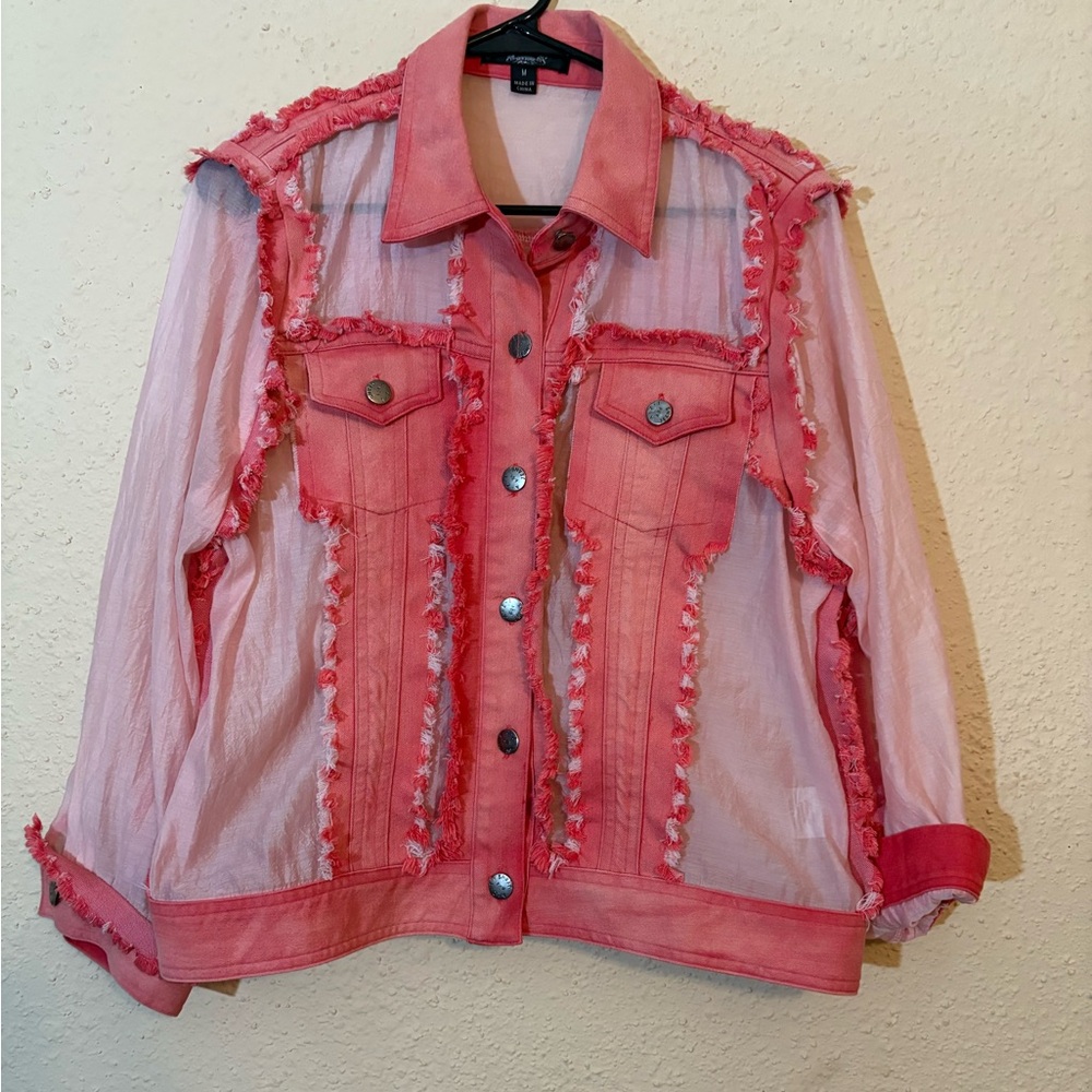Trendy Pink Sheer Jean Jacket